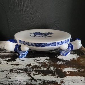 Vtg Takahashi Foo Dog Plant Stand, Fish Bowl Stand, Blue and White Asian Decor